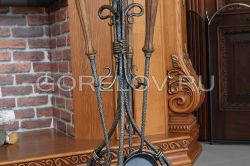 A set for a fireplace with a wooden handle (3 elements) L-340 h-850 d-340 (Dimensions approximate)