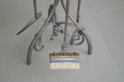 A set for a fireplace with an iron handle (3 elements) L-340 h-850 d-340 (Dimensions  approximate)